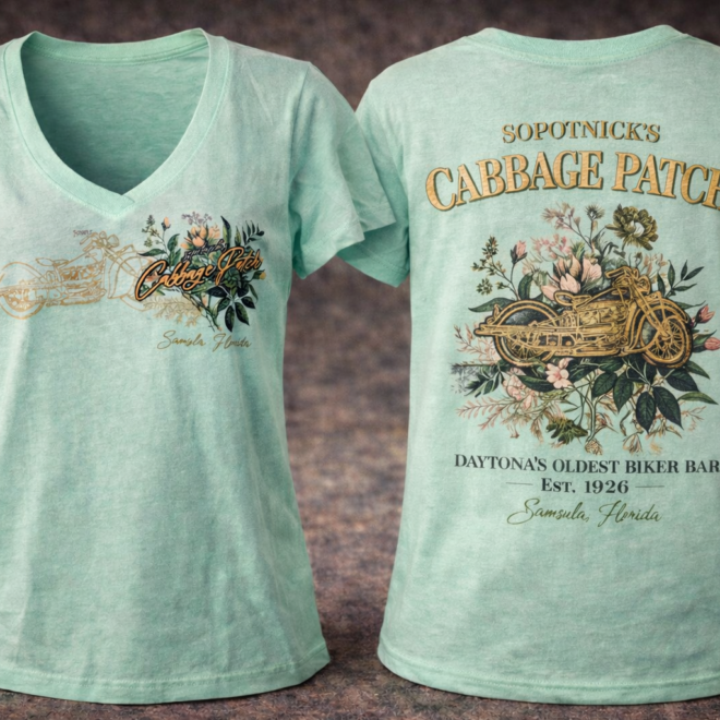 Cabbage Patch Floral Motorcycle Heritage V-Neck Tee