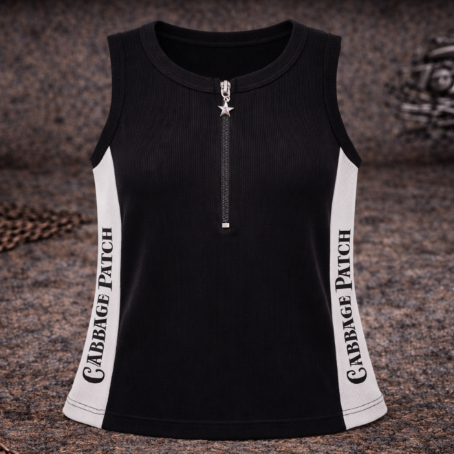 Cabbage Patch Zip-Front Performance Tank – Signature Side Logo Design