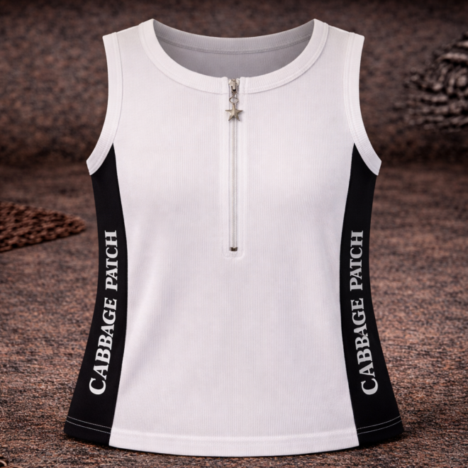 Cabbage Patch Zip-Front Performance Tank – White & Black Signature Edition
