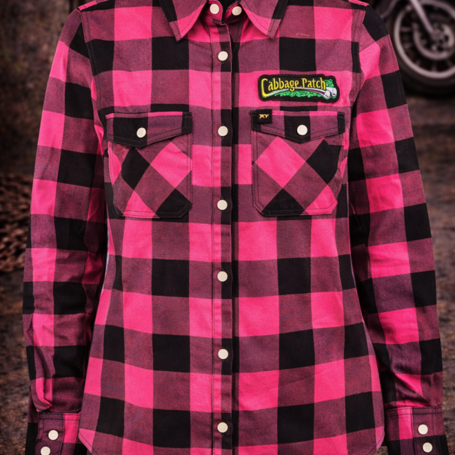 Cabbage Patch Signature Logo Women’s Flannel Shirt – Pink & Black Plaid