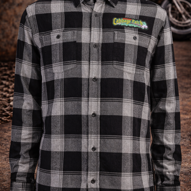 Cabbage Patch Signature Logo Men’s Flannel Shirt – Black & Gray Plaid